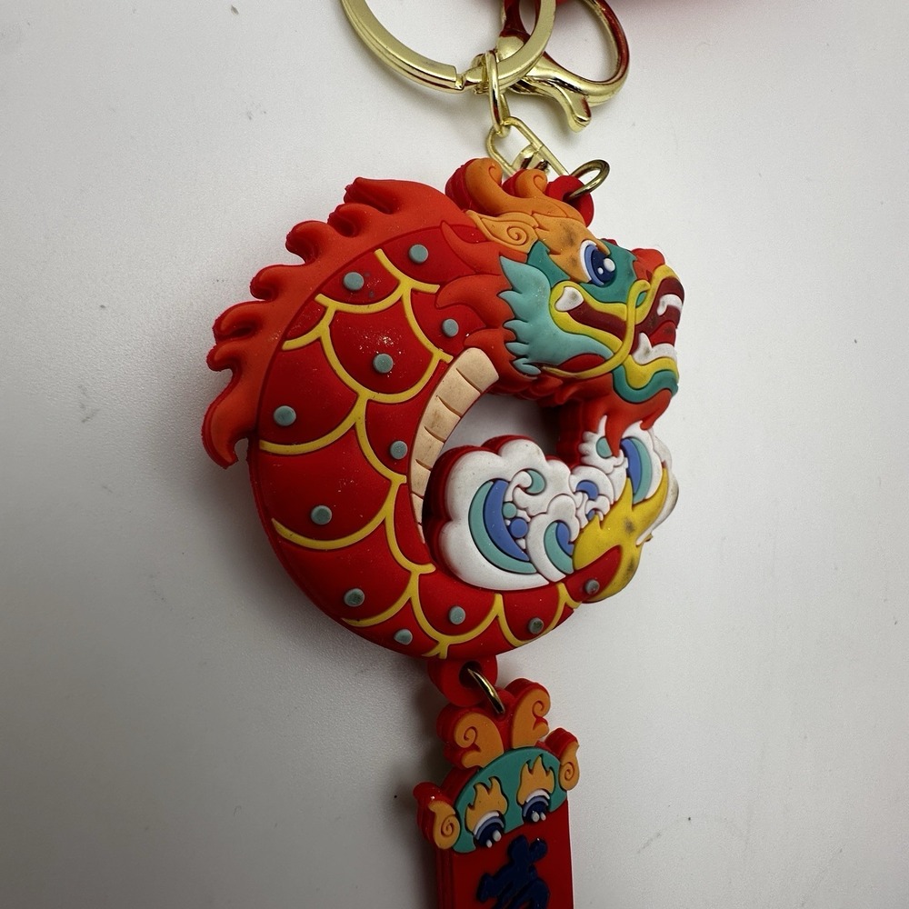 Red Dragon Keychain Purse Charm Chinese Zodiac Silicone Bag Charm Lucky - Picture 5 of 9